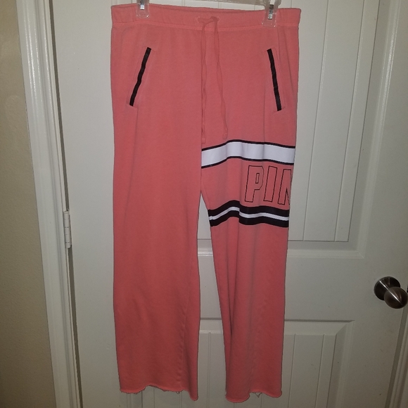 Vintage VICTORIAS SECRET PINK coral and black boyfriend sweatpants xs - Picture 2 of 8